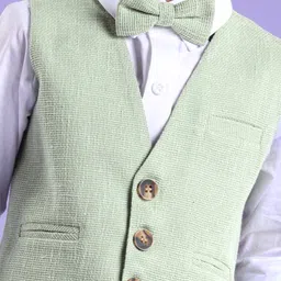 Robo Fry Cotton Full Sleeves Solid Party Suit With Waistcoat & Bow- Green image 2