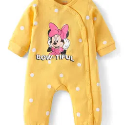 Babyhug Disney Interlock Knit Full Sleeves Rompers with Minnie Mouse Graphics Pack of 3 - Yellow Red & Blue image 2