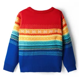 Pine Kids Cotton Knit Full Sleeves Pullover Sweater With Aztec & Colour Block Design - Multicolour image 2