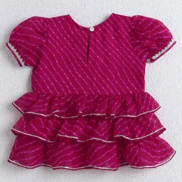 The Magic Wand Coven Woven Half Puffed Sleeves Leheriya Printed & Gota Lace Embellished Choli Lehenga Set - Fuchsia image 3