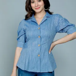 amaya creative center Self Design Puff Sleeve Shirt Style Top-picture-36