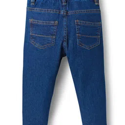 Babyhug Cotton Denim Full Length Washed Jeans With Stretch - Navy Blue image 3