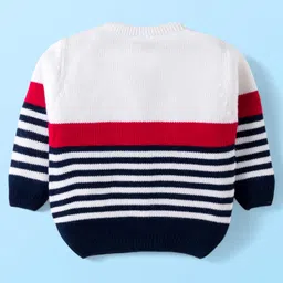 Babyhug Knitted Full Sleeves Sweater Set With Teddy Bear Patch - Red Navy Blue & White image 3