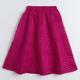 The Magic Wand Coven Woven Half Puffed Sleeves Leheriya Printed & Gota Lace Embellished Choli Lehenga Set - Fuchsia image 4