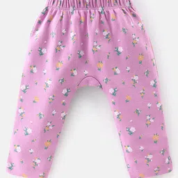 Babyhug Cotton Interlock Knit Full Length Diaper Leggings Floral Print Pack of 3 - Multicolor image 4