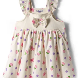 Babyoye 100% Cotton Knit With Eco Jiva Finish Floral Printed Frock with Full Sleeves Inner Tee & Bow Applique - Lavender & Cream image 4