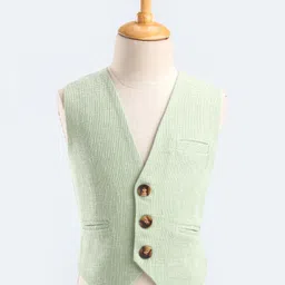 Robo Fry Cotton Full Sleeves Solid Party Suit With Waistcoat & Bow- Green image 5