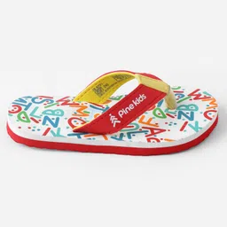 Pine Kids Slip On Flip Flops with Text Print - White & Red image 5