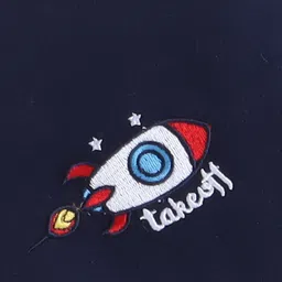 BUMZEE Cotton Knit Full Sleeves Space Theme Printed & Embroidered Hooded Reversible Jacket - Navy Blue & White image 5