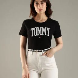 Tommy Hilfiger Black Cotton Regular Fit Logo Printed T-Shirt-picture-7