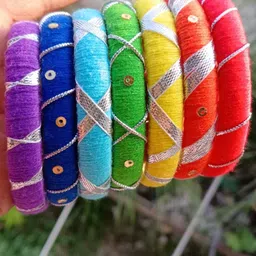GOLORY Set Of 7 Sterling Silver Thread Work And Sequence Design Bangles-picture-31