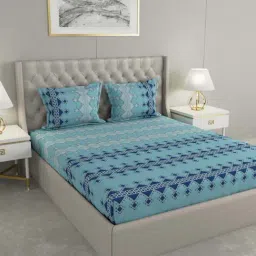 Raymond Home Shubham Blue 120 TC Cotton King Bedsheet with 2 Pillow Covers-image-85