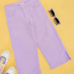 Pantaloons Junior Girls Pastel Lilac Cotton Solid Track Bottoms & Joggers-picture-23