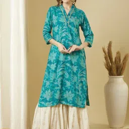 Fashor Blue Regular Fit Floral Print Kurta-picture-14