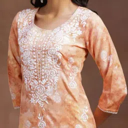 Libas Peach Cotton Embroidered Straight Kurta image 5
