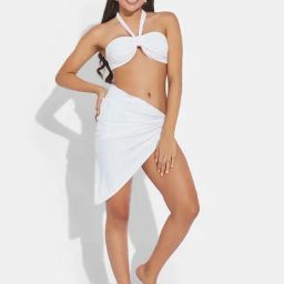 Secrets By ZeroKaata White Plain Swimwear Bra Panty Set With Sarong-picture-47