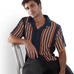 celio Celio* Navy Regular Fit Striped Shirt image 4