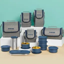 Borosil Carrymore Microwavable Stainless Steel Lunchbox with Bag ( 3 Piece ) image 4