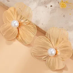 Celestique Pearls Studded Floral Shaped Studs-picture-30