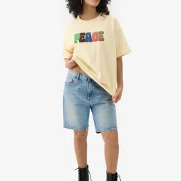 The Souled Store Beige Graphic Print Oversized T-Shirt image 4