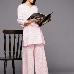 Libas White Cotton Printed Tunic Pyjamas Set image 4