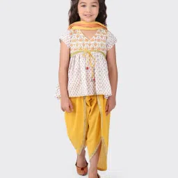 Fabindia Kids Yellow Cotton Printed Suit Set With Dupatta-picture-27