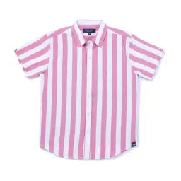 Gini & Jony Kids Pink & White Cotton Striped Shirt-picture-27