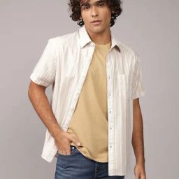 American Eagle Beige Cotton Regular Fit Striped Shirt-picture-43