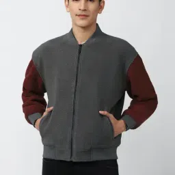 Forever 21 Grey & Maroon Regular Fit Colour Block Jacket-picture-40