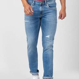 Spykar Light Blue Cotton Regular Fit Distressed Jeans-picture-17