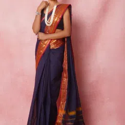 Unnati Silks Navy Cotton Woven Saree With Unstitched Blouse-picture-14