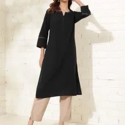 Fabindia Black Cotton Embroidered Straight Kurta-picture-27
