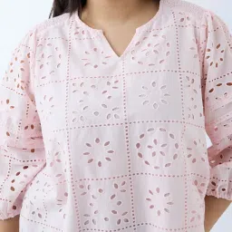 Gia by Westside Light Pink Schiffli Design Cotton Blouse image 4