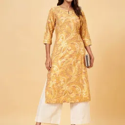 Rangmanch by Pantaloons Yellow Printed Straight Kurta image 4