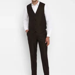 Turtle Brown Cotton Tailored Fit Self Design Three Piece Suit image 4