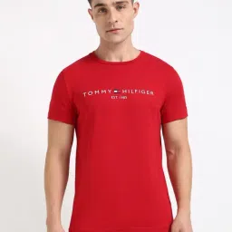 Tommy Hilfiger Medium Red Cotton Slim Fit Printed T-Shirt-image-11