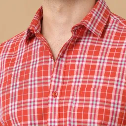 CAVALLO by Linen Club Orange Contemporary Fit Check Shirt image 4