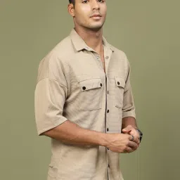 Rigo Men Beige Polycorduroy Oversized Utility Shirt image 4