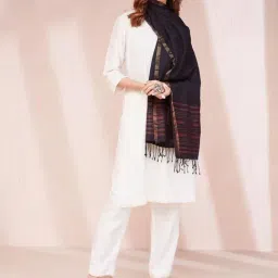 Fabindia Black Silk Woven Stole-image-34