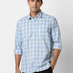 Peter England Blue Slim Fit Checks Shirt-picture-18
