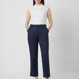 Van Heusen Navy Blended Regular Fit Mid Rise Trousers image 4