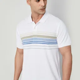 Code By Lifestyle White Regular Fit Striped Polo T-Shirt image 4