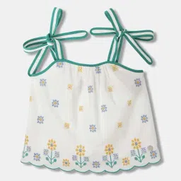 Blue Giraffe Kids White Cotton Embroidered Top-picture-40