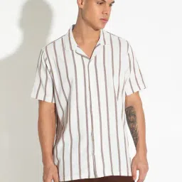 Showoffff White Cotton Relaxed Fit Striped Shirt-picture-10