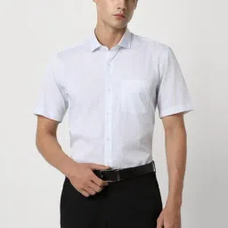 Peter England Blue Cotton Regular Fit Checks Shirt-image-59