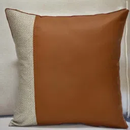 @home Beige Leather Cushion Cover With Zipper-image-74