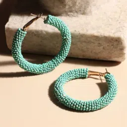 Sohi Women's Beaded Cluster Hoop Earrings  Mint Green-picture-33