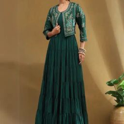 Biba Emerald Green Regular Fit Kurta With Jacket-picture-45