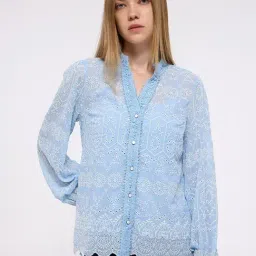 Cover Story Blue Self Design Shirt-image-84