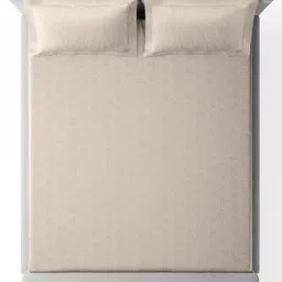 Sansaar Beige Cotton Geometric 210 TC Double Bedsheet with 2 Pillow Covers image 3